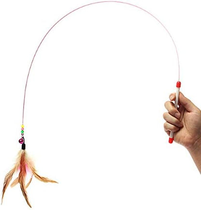 Feline Ruff Interactive Teaser Cat Wand Toy with Feathers and Bells. A Durable Wire Toy for Cats, Kittens, and Other Small Pets!