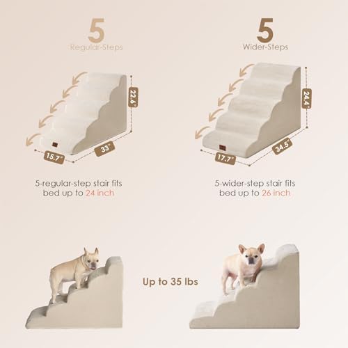 EHEYCIGA Curved Dog Stairs Ramp, 5-Step Extra Wide High Beds, Pet Step - Image 3