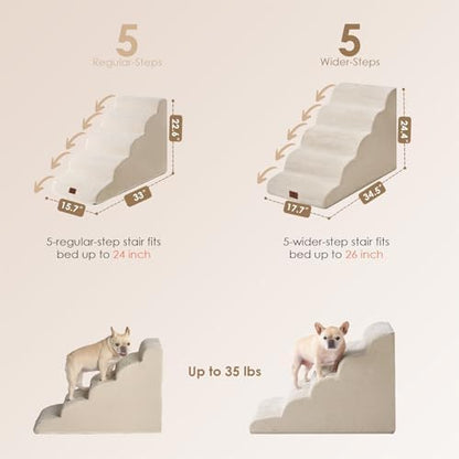 EHEYCIGA Curved Dog Stairs Ramp, 5-Step Extra Wide High Beds, Pet Step - Image 3