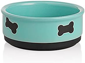 Sweejar Ceramic Dog Bowls with Bone Pattern, Dog Food Dish for Small Dogs, Porcelain Pet Bowl for Water 16 Fl Oz (New Turquoise) by Sweejarco1949