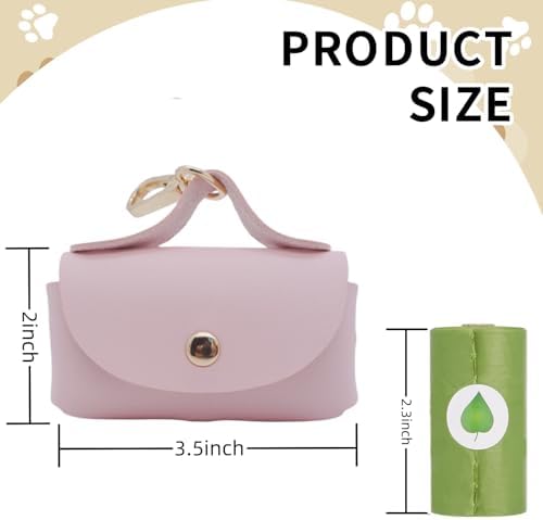 Leather Poop Bag Holder Dispenser for Leash, Portable and Reusable Dog Poop Dispenser, Dog Bag Holder for Walking, Outdoor, Travelling (Pink) - Image 3