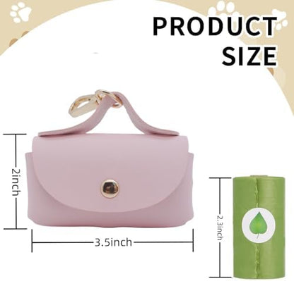 Leather Poop Bag Holder Dispenser for Leash, Portable and Reusable Dog Poop Dispenser, Dog Bag Holder for Walking, Outdoor, Travelling (Pink) - Image 3