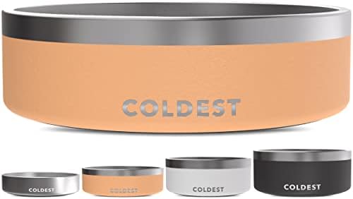 Coldest Dog Bowl - Anti Rust Metal, Non Slip, 3 Layers Insulated Stainless Steel Dog Bowls - Spill Proof & Heavy Duty - Water Bowl for Dogs, Cats & Pets, Dish Washer Safe (42 oz, Sahara Peach) by Coldest