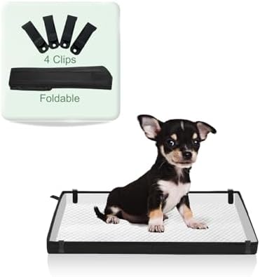 HQ4US 4LEGS Small Portable Dog Pee Pads Holder for Travel, Puppy Pad Holder Foldable Liner Base 23''x15'' Training Pad Holder with Fixing Clips, Dog Litter Box Waterproof, Easy Clean,Indoor Dog Potty by HQ4US4LEGS