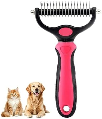 Dematting Comb for Dogs and Cats, Undercoat Rake Pet Brush for Long Hair, Deshedding Dog Brush Removes Tangles Knots and Loose Fur, Grooming Tool for Thick Coats (Pink L) by Unknown