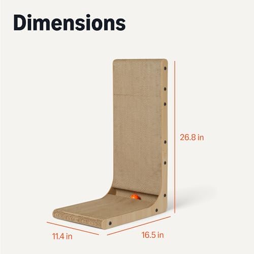 Amazon Basics Cat Scratch Post L-Shaped Cat Scratching Post Cat Scratch Pad with Interactive Ball Toy & Catnip, Cardboard Cat Wall Climber for Indoor Cats & Kittens, 16.5 x 11.4 x 26.8 in - Image 5