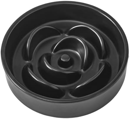6'' Ceramic Slow Feeder Dog Bowls - Petal Shape Modern Dog Food Dish for Cats and Small Breed Dogs, Puzzle Maze Bowl to Slow Down Eating, Anti-Gulping, Dishwasher & Microwave Safe, Black by Welloyed