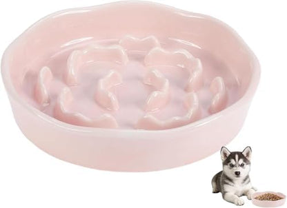 Pet Feeding Bowls, Ceramic Slow Feeder Dog Bowl - Heavy Weighted Blue Bloom Food Dish for Small to Medium Dogs - Non-Slip, Microwave & Dishwasher Safe Pottery Maze to Fast Eating (Pink) by Unknown