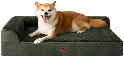 EHEYCIGA Memory Foam Dog Bed Large Size Dogs, Orthopedic Dog Bed Large with Washable Removable Cover, Waterproof Pet Sofa Couch with Nonskid Bottom, 36x27x6, Dark Green by EHEYCIGA