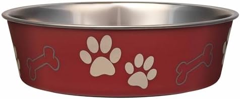 Loving Pets Bella Dog Bowls- Stainless Steel Dog & Cat Bowls - Spill Proof Dog Food Bowl, Cat Bowl, Puppy Essentials & Pet Supplies Great for Home & Travel (Large 35-65 lbs, Merlot) by Loving+Pets