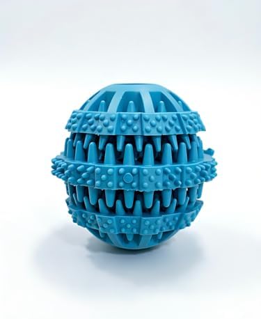 Rubber Dog Chew Toy Ball, Blue and Yellow, Bite-Resistant, Interactive Teeth Cleaning, Hidden Food Treat Dispenser for Dogs (Blue) - Image 7