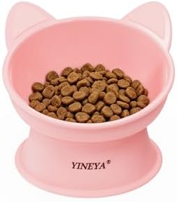 YINEYA Cat Bowls, Cat Food Bowl Elevated to Protect Neck & Anti-Vomit, Whisker-Friendly Raised Food & Water Bowls for Indoor Cats/Small Dogs, Cute Pet Feeding Bowl 6 OZ Each, Dishwasher Safe, Pink by YINEYA