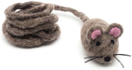 Glaciart One Felt Mouse Cat Toy – Soft Fuzzy Enrichment 100% Natural Wool - Interactive Catnip Play Cat Toy Set - Safe for Pets, Non-AZO Colored Dyes - 42” Long by GlaciartOne