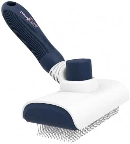 Self-Cleaning Flexible Neck Slicker Brush for Dogs & Cats, Grooming Brush for Deeper Reach with Long Stainless Steel Bristles, Deshedding & Detangling, Daily Use for Sensitive Skin by MIMOMIMOPAWS