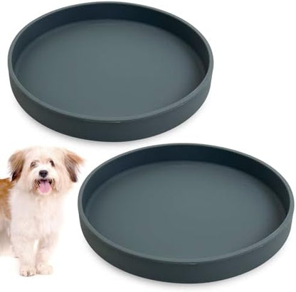 Silicone Dog Bowl Shallow Cat Food Bowls 7in Flat Puppy Plates Cute Whisker Fatigue Pet Feeding Dishes Set of 2 for Dry and Wet Food Indoor (Round Dark Grey) by Apatal