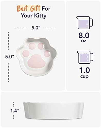 LE TAUCI Cat Food Bowl Ceramic, 8 oz Small Shallow for Indoor Kitten,Relief Whisker Fatigue Cute Paw Design Pet Dish with Slow Feed Function - Image 4