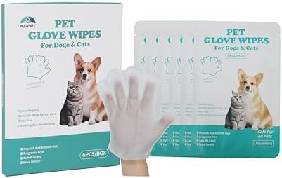 AQUASAFE Pet Glove Wipes - No-Rinse Dog Grooming Wipes & Cat Bath Gloves | Unscented Hypoallergenic Dog Wipes, [6] Ct by Unknown