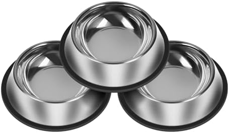 3Pcs Stainless Steel Dog Bowls Set - Non-Slip Food and Water Bowl 13 Oz - Dishwasher-Safe, Rust Resistant Metal Pet Bowls for Small/Medium/Large Sized Pets by Serentive