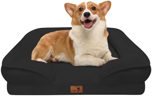 Spotted Play Orthopedic Dog Bed with Sides - Sofa Beds for Medium Dogs, Supportive Foam Pet Couch Bed with Washable Removable Cover, Waterproof Lining and Non-Slip Bottom, Black - M by Spotted+Play