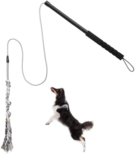 Flirt Pole for Small Medium Dogs,Interactive Chase and Tug of War Outdoor Dog Toys,Heavy Duty Dog Teaser Wand Chase Toys with Rope,Durable Flirt Stick Pole for Dogs Outside Agility Exercise & Training by ABtool