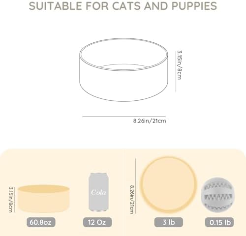 SPUNKYJUNKY 60 OZ Ceramic Dog and Cat Bowl, Modern Cute Weighted Food Water Bowl for Replacement Beige (1 Pack) - Image 2