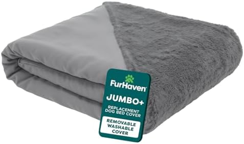 FurHaven Replacement Dog Bed Cover, Sofa-Style Design with Ultra-Plush Sleep Surface for Protecting Pet Mattresses, Zippered & Machine Washable, Jumbo Plus XXL, Plush & Suede, Gray by FurHaven