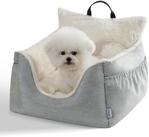 Milk and Soda Small Dog Car Seat Bed for Small Dogs Under 20 LBS with 2-Sided Pillow, Side Pockets, Built-in Leash, Machine Washable Cover, Light Gray (Gray, Small) by MilkSoda
