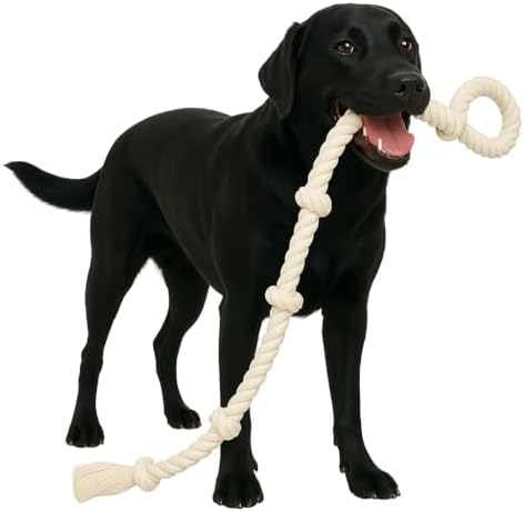 51" Extra Long Dog Rope Tug Toy with Loop Handle – 6-Knot Cotton Rope for Training, Tug-of-War & Interactive Play, Durable for Medium & Large Dogs, Indoor & Outdoor, Washable, White by Unknown