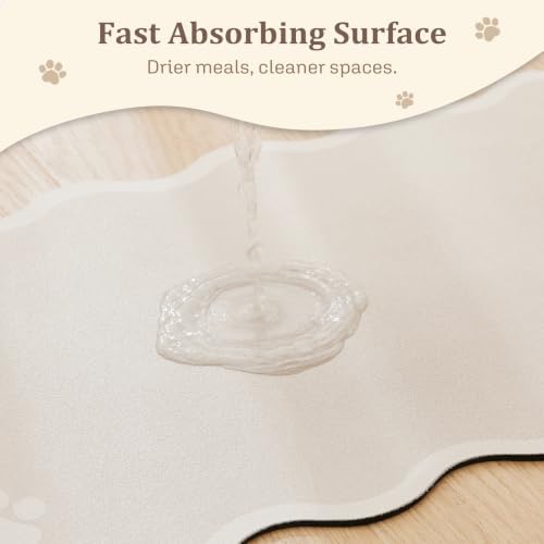 Scalloped Dog Feeding Mat, Absorbent Bowl Placemat, Beige - Image 4
