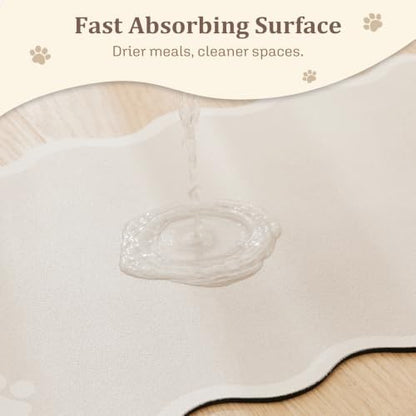 Scalloped Dog Feeding Mat, Absorbent Bowl Placemat, Beige - Image 4