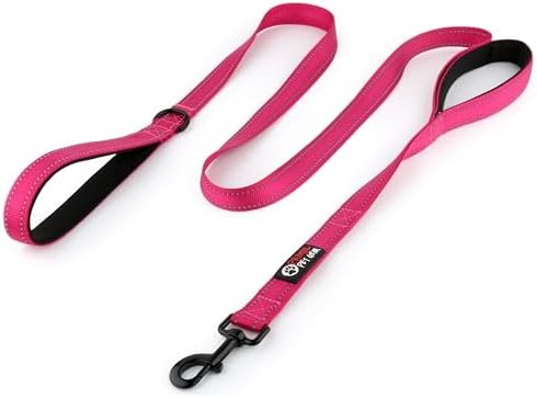 Primal Pet Gear Dog Leash 6ft Long,Traffic Padded Two Handle,Heavy Duty,Reflective Double Handles Lead for Control Safety Training,Leashes for Large Dogs or Medium Dogs,Dual Handles Leads(Pink) by PrimalPetGear