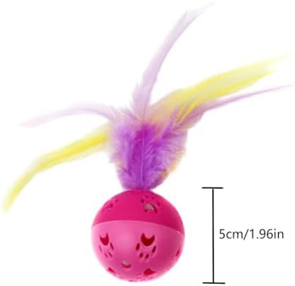 BeeSpring Cat Balls Interactive Cat Toy Feather Balls with Loud Bell Inside (2Pcs Red) - Image 2