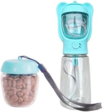 2 in 1 Dog Water Bottle with Food Container, Portable Leakproof Pet Water Dispenser & Bowl, Fits Dogs and Cats (Blue, Large) by Unknown