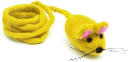 Glaciart One Felt Mouse Cat Toy – Soft Fuzzy Enrichment 100% Natural Wool - Interactive Catnip Play Cat Toy Set - Safe for Pets, Non-AZO Colored Dyes - 42” Long by GlaciartOne