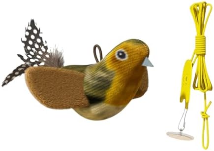 Cat Bird Toy Real Feather Catnip Squeaky Teaser Hanging Bird Toy(Brown) by 3MNSCD