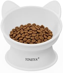 YINEYA Cat Bowls, Cat Food Bowl Elevated to Protect Neck & Anti-Vomit, Whisker-Friendly Raised Food & Water Bowls for Indoor Cats/Small Dogs, Cute Pet Feeding Bowl 6 OZ Each, Dishwasher Safe, White by YINEYA