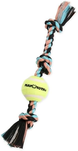 Flossy Chews Cottonblend 3 Knot Tug Rope Dog Toy with Mini Tennis Ball, Mini 11", Interactive Fun, Safe & Non-Toxic, Extra Small