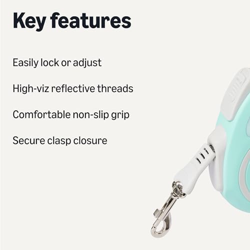 Amazon Basics Retractable Dog Leash, Double-Sided Reflective, Ergonomic Handle, Quick-Lock, 16.4 ft, 33 lb, Size S, Blue - Image 2