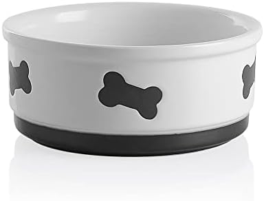 Sweejar Ceramic Dog Bowls with Bone Pattern, Dog Food Dish for Large Dogs, Porcelain Pet Bowl for Water 70 Fl Oz (White) by Sweejarco1949