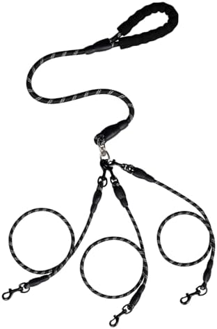 Double Dog Leash,No Tangle Dual Leash with Reflective Strips,Detachable 360° Swivel for Walking and Training Small Medium and Large Dogs(Black,3 in 1) by Unknown