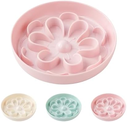 Slow-Food Cat Bowl - Made of Melamine, Suitable for Both Dry and Wet Food - Cute Flower Maze Pattern, Promotes Healthy Feeding and Helps Protect Whiskers - Dishwasher Safe - 6.3 in Wide x 1.1 in high by HCHLQLZ