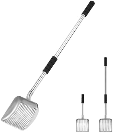 Cat Litter Scoop Metal - Removable Long Handle Cat Litter Scooper (16in-3in),Large Deep Shovel Litter Scoop with Foam Grip, Easy Clean for Multi-Cat Household-No Bending Back by LYCC