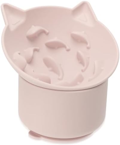 Silicone Cat Slow Feeder, Elevated Slow Feeder Bowl Tilt Design, Suitable for Dry and Wet Food, Adjustable Angle, Cat Food Puzzle with Suction Cup(Pink) by Bikabpet