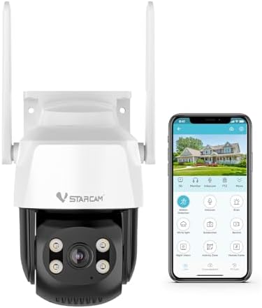 VSTARCAM Outdoor Waterproof PT Network Camera, 1080P Wired Cameras for Home Secuirty Camera with Bluetooth Connection, Color Night Vision, Motion Detection & Tracking,Light & Siren Alarm, SD/Cloud 03 by VSTARCAM