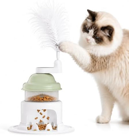 Cat Slow Feeder Toy with Feather Teaser, Interactive Puzzle Feeder for Cats, Mental Stimulation Foraging Toy, Suitable for Dry & Wet Food(Green) by Unknown