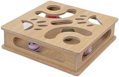 Interactive Wooden Cat Puzzle Toy Box with 4 Balls Interactive Cat Toy for Indoor Cats Indoor Hunting Play Toy Treat Puzzle Toys for Cats by HaoCpetslian