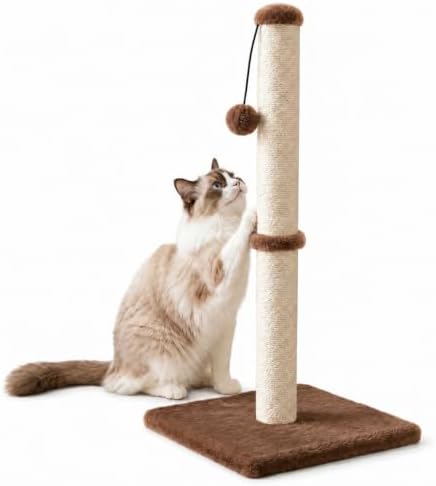 Dimaka 29" Tall Cat Scratching Post, Claw Scratcher with Sisal Rope and Covered with Soft Smooth Plush, Vertical Scratch [Full Strectch] for Standard Size Cats (Dark Brown, 29 inches for All Cats) by Unknown