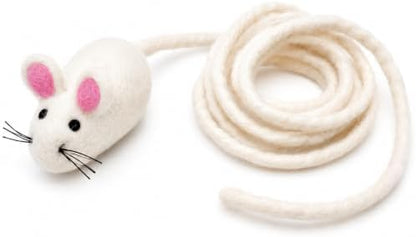 Glaciart One Felt Mouse Cat Toy – Soft Fuzzy Enrichment 100% Natural Wool - Interactive Catnip Play Cat Toy Set - Safe for Pets, Non-AZO Colored Dyes - 100” Long by GlaciartOne