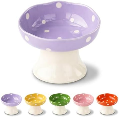 Elevated Ceramic Cat Bowls, Mushroom Raised Wide & Shallow Cat Food and Water Bowls, Whisker Friendly Feeding Bowls for Cats & Small Dogs (Purple) by Unknown