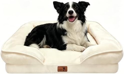 Spotted Play Orthopedic Dog Bed with Sides - Sofa Beds for Large Dogs, Supportive Foam Pet Couch Bed with Washable Removable Cover, Waterproof Lining and Non-Slip Bottom, Ivory - L by Spotted+Play
